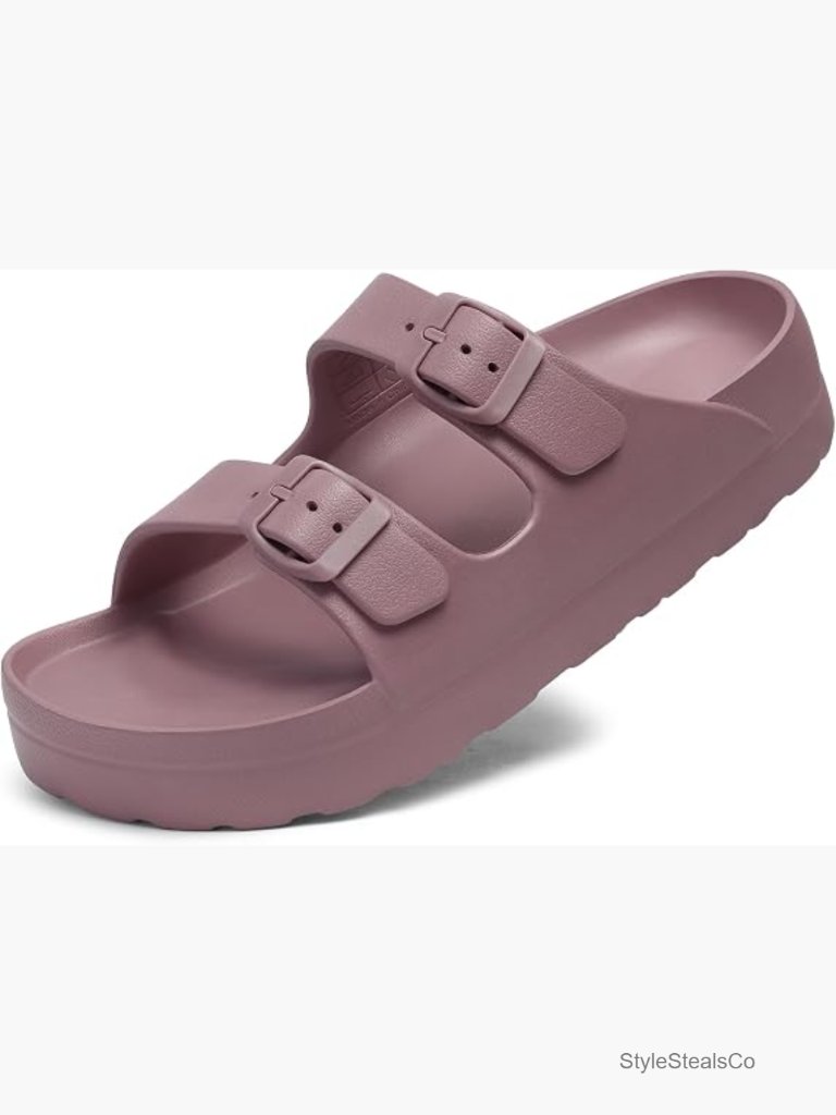 Chunky Platform Slide Sandals With Arch Support Adjustable Buckle